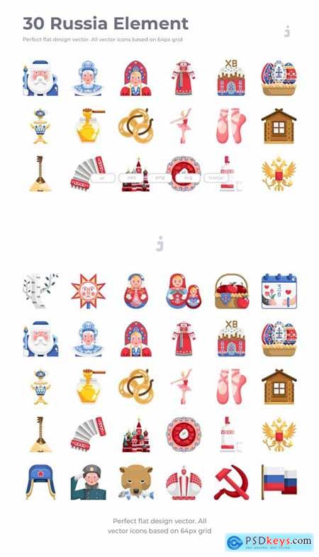 30 Russia Element Icons - Flat