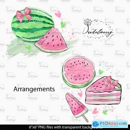 Watercolor Pink Watermelon Clipart