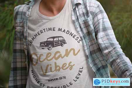 Ocean Vibes, Retro Surfing Print Design, T-Shirt