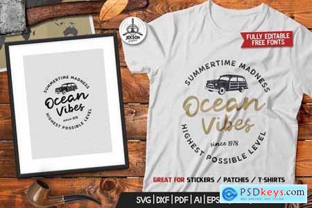 Ocean Vibes, Retro Surfing Print Design, T-Shirt