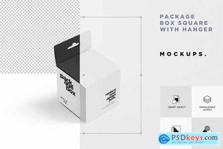 Package Box Mockup Set - Square With Hanger