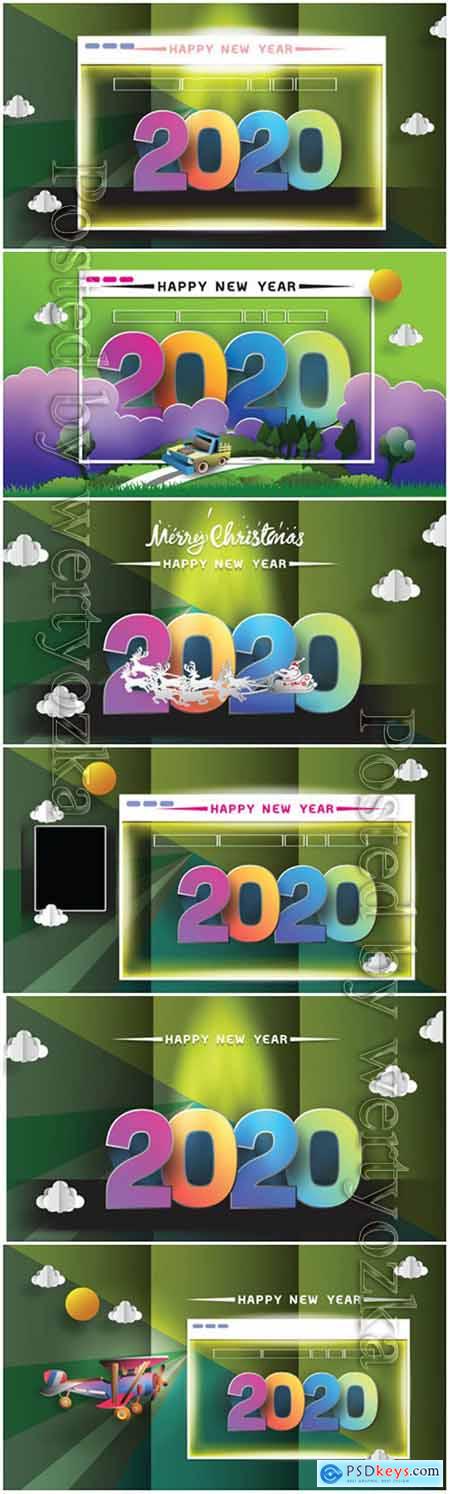 2020 New Year holidays cards, Christmas greetings invitations