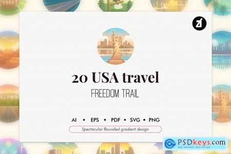 20 America travel rounded gradient elements