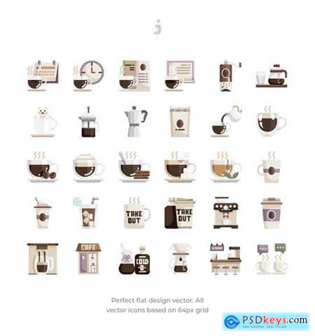 60 Coffee Shop Icons - Flat