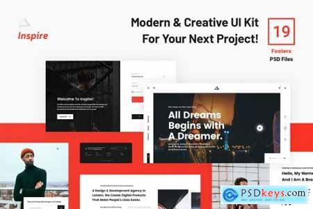 inspire UI Kit - Footers PSD Web Sections