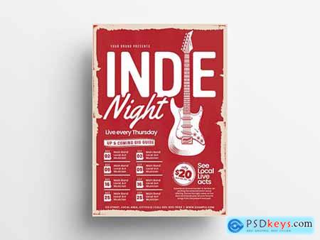 Red Event Flyer Layout with Grunge Texture and Guitar Illustration 305812143