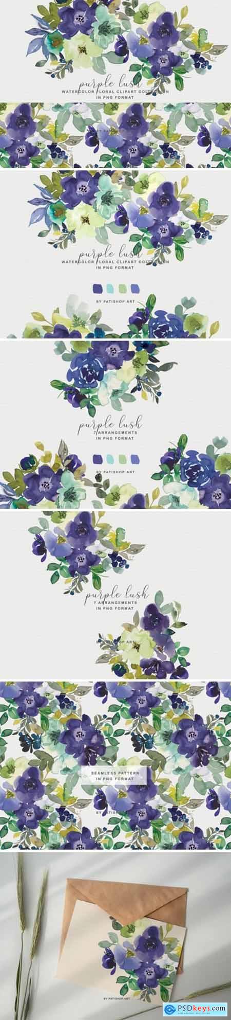 Purple Watercolor Floral Clipart Set 2131276