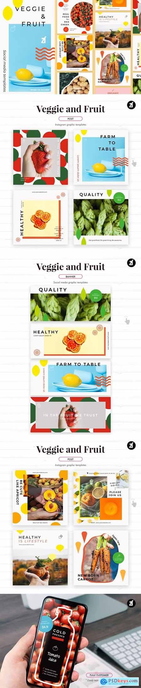 Veggie and fruit social media graphic templates