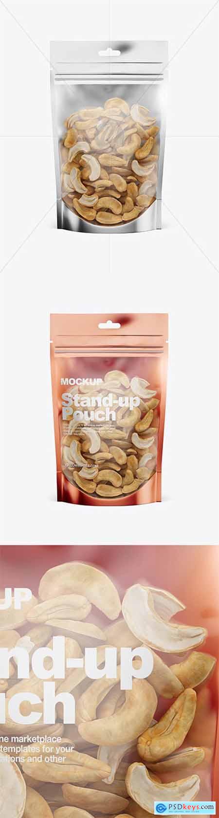 Glossy Transparent Stand-Up Pouch W- Cashew Nuts Mockup - Front View 32894