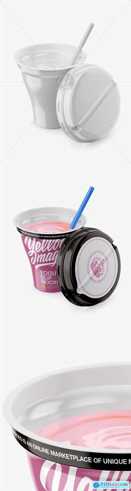 Opened 260g Yogurt Cup With Straw Mockup - Half Side View 21568