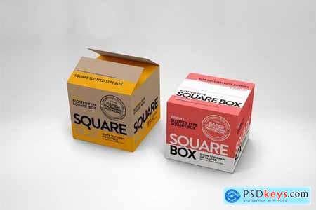 Square Slotted-Type Paper Box Packaging Mockup