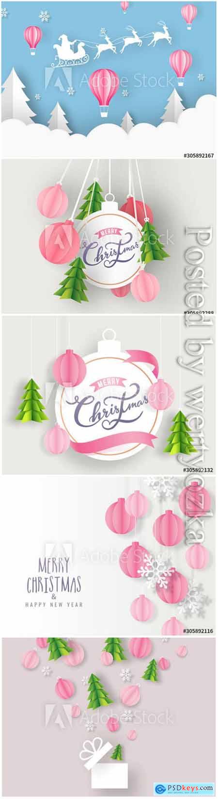 Merry Christmas decorated with paper in vector