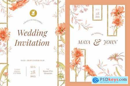 Floral Hand-drawn Watercolor Wedding Invitation 2