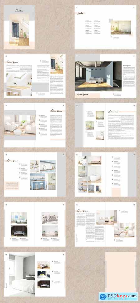 Furniture Catalog Layout with Grey and Pale Orange Accents