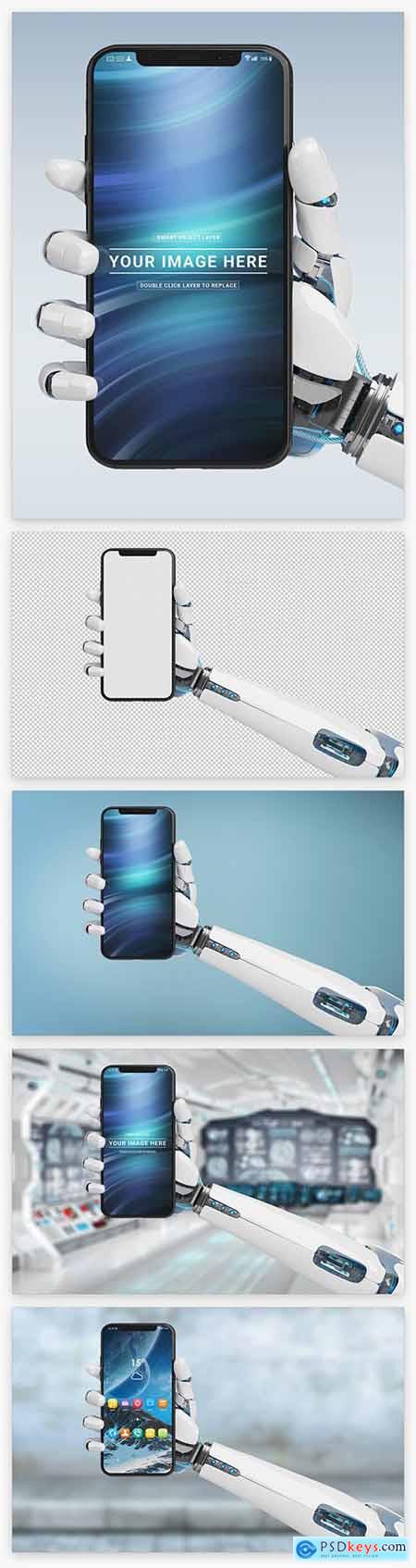 Isolated Smartphone in Robot Hand Mockup 220288620
