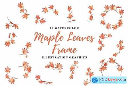 10 Watercolor Maple Leaves Frame Illustration