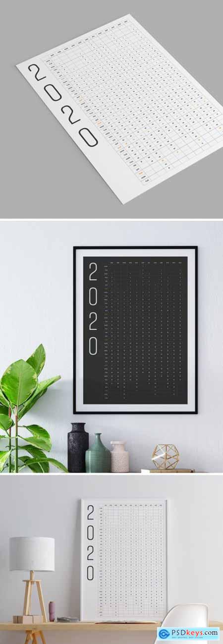 2020 Calendar Poster with Black and White Accents 310683095