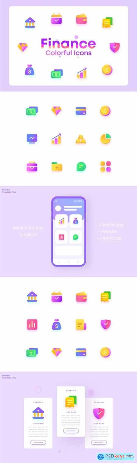 Colorful Invest, Finance, bank, Illustration Icons
