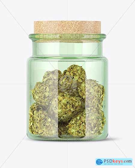 Medicinal Marijuana in Green Glass Jar Mockup 53304
