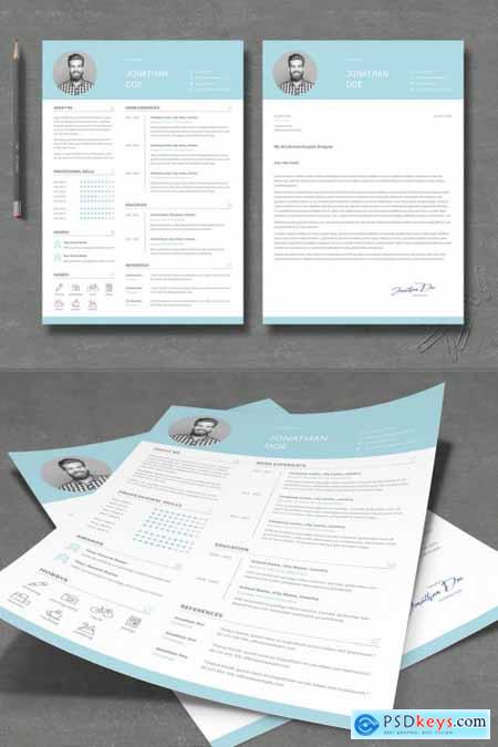 Resume and Cover Letter Layout with Light Blue Elements 314131833