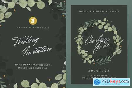 Floral Hand-drawn Watercolor Wedding Invitation 2