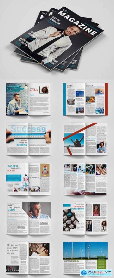 Business Magazine Layout with Blue and Red Accents 252070079