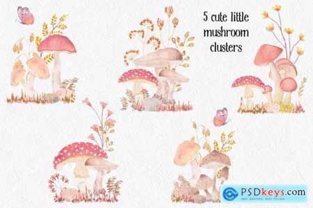 Mushroom Border Watercolor Clip Art