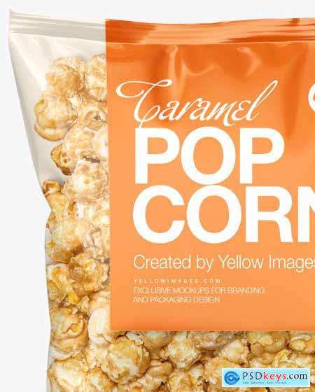 Plastic Bag With Caramel Popcorn Mockup 54628