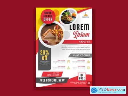 Flyer Layout with Red and Yellow Accents and Round Photo Placeholder Elements 317547156
