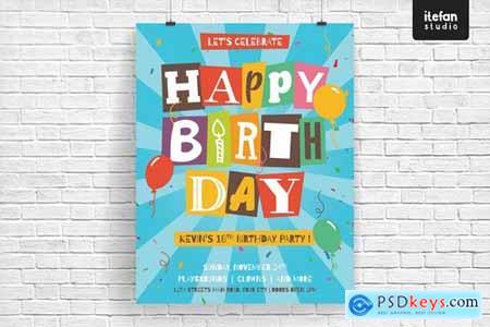 Cutout Letters Isolated Happy Birthday Flyer