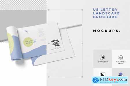 US Letter Landscape Slim Brochure Mockups