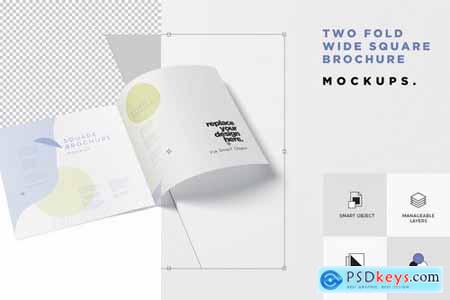 Two Fold Wide Square Brochure Mockups