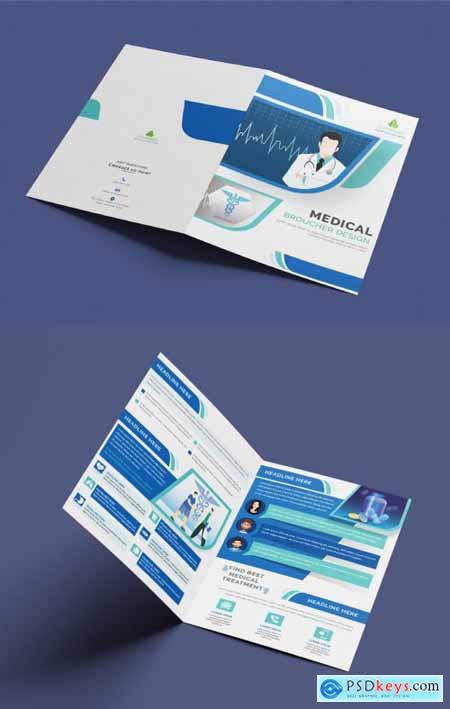 Blue and Green Brochure Layout with Medical Illustrations 321102482