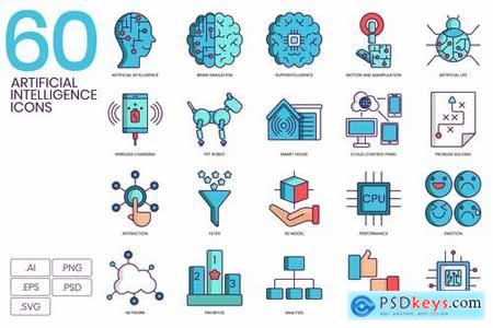 60 Artificial Intelligence Icons - Turquoise Serie