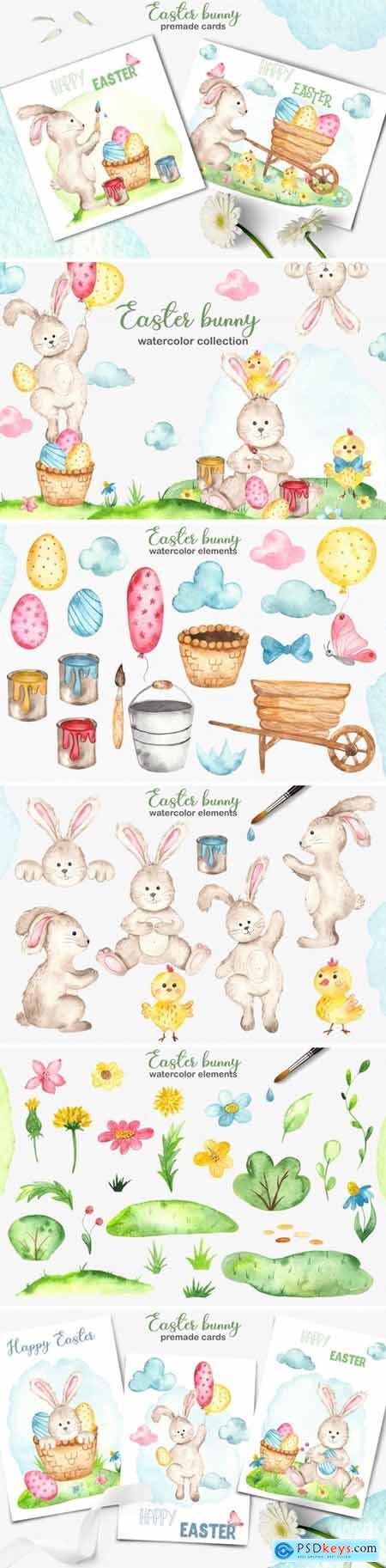 Watercolor Easter Bunny collection