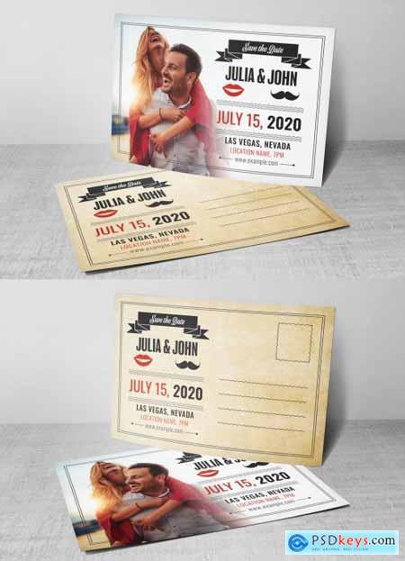 Wedding Postcard Layout with Red and Gray Accents 322804146