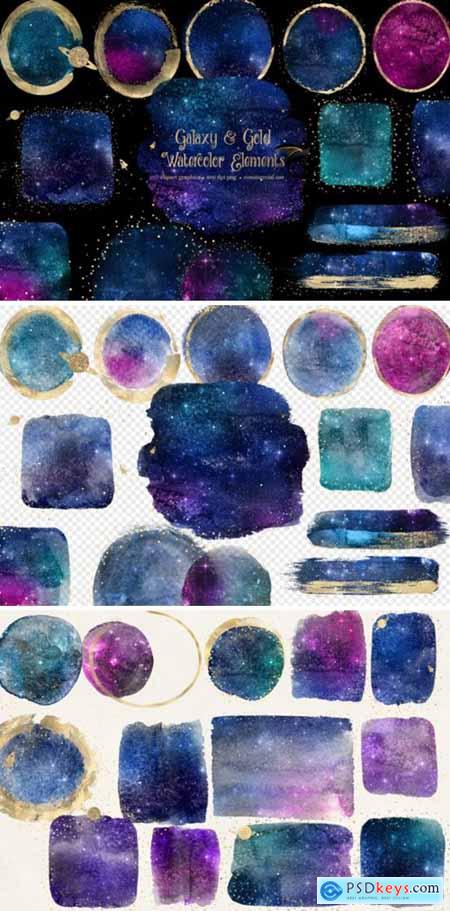 Galaxy and Gold Watercolor Elements 2967498