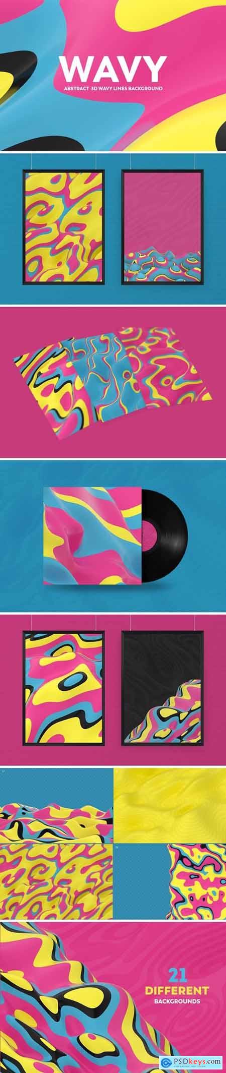 Abstract 3D Wavy Lines Background - Retro Color