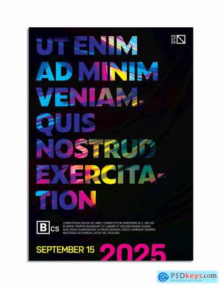 Colorful Poster Layout with Abstract Glowing Wave Text Overlay 318991481
