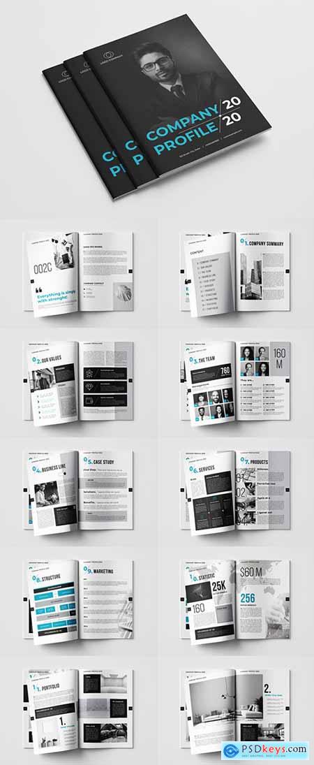 Company Profile Layout with Blue and Gray Accents 325823625