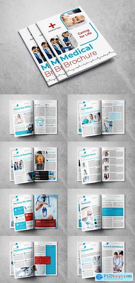 Medical Brochure Layout with Blue and Red Accents 325823727