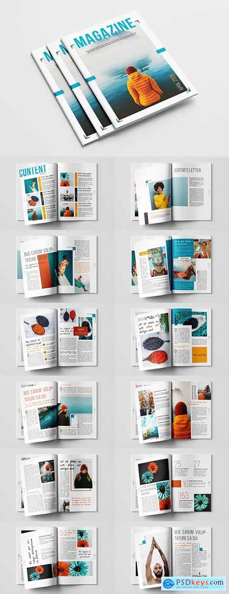 Magazine Layout with Blue and Orange Accents 325823721