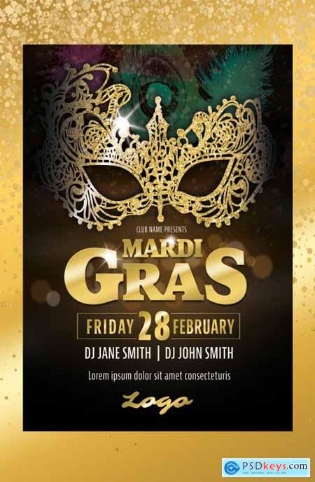 Mardi Gras Carnival Gold Masquerade Poster Layout 326122580
