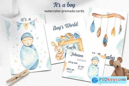 Its a boy watercolor clipart, cards, patterns