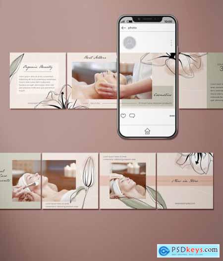Social Media Carousel Post Layout Set with Hand Drawn Flowers 326759089