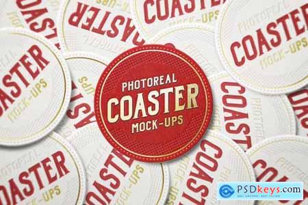 Photoreal Coaster Mockup Bundle Logo 2444640