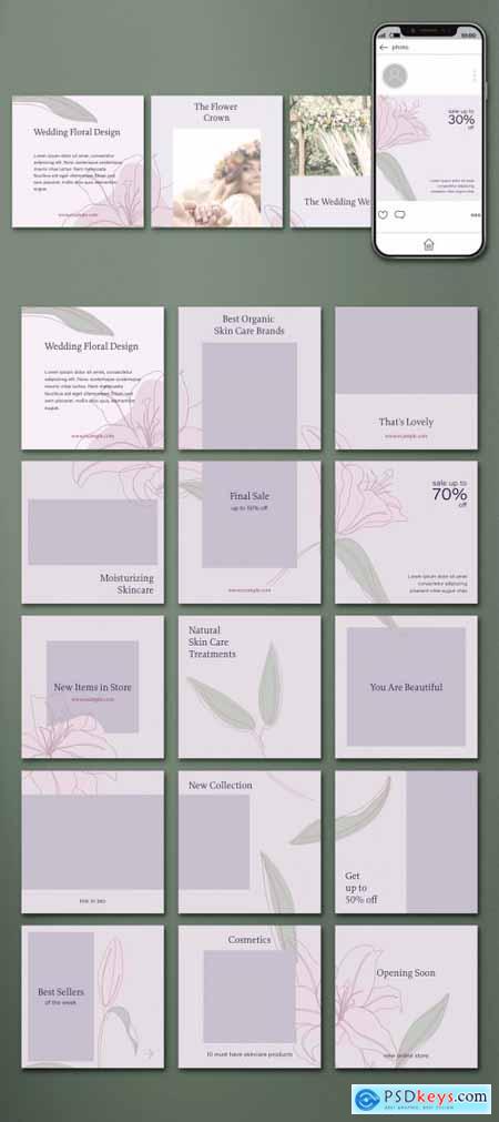 Social Media Post Layout Set with Hand Drawn Illustrations 326759098