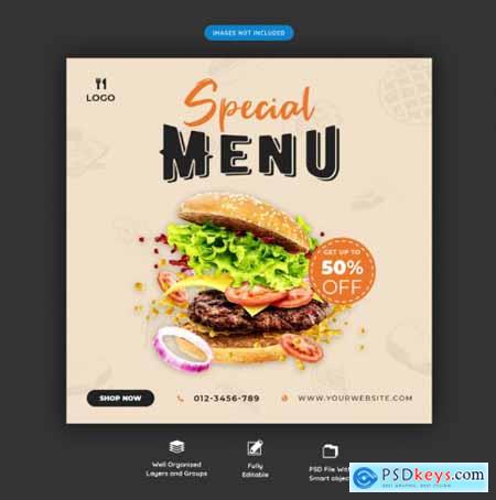 Food menu and restaurant social media banner template vol.2