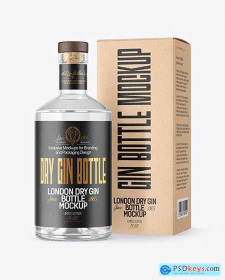 Clear Glass Gin Bottle with Box Mockup 56208