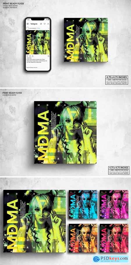 MDMA Music Party Square Flyer & Social Media